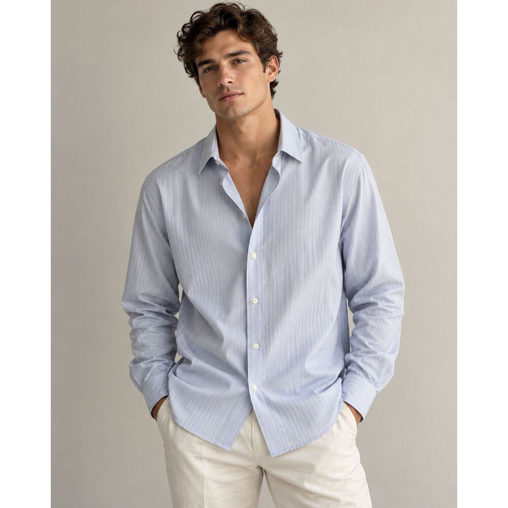 Vintage Gianni Versace Couture Shirt Men XL Light Blue Jacquard Made in Italy